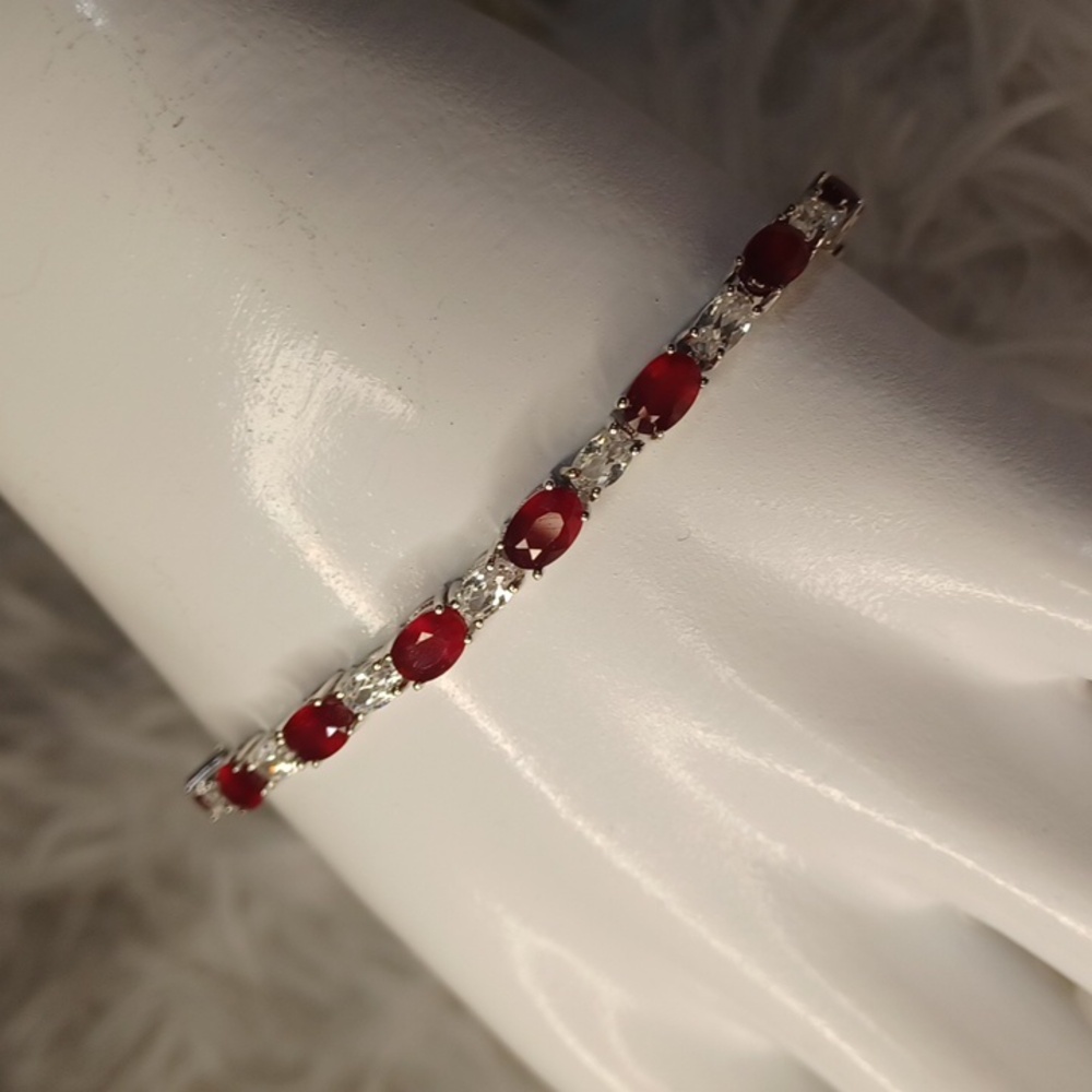 Colleen Lopez Sterling Silver Garnet and White Zircon Tennis Bracelet NIB